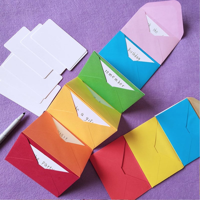 Supla 140 Sets Colorful Mini Envelopes with White Blank Business Cards Note Cards 14 Colors Small Gift Card Tiny Envelopes Pocket Envelopes Bulk 4.5" x 3" Love Notes - Image 3